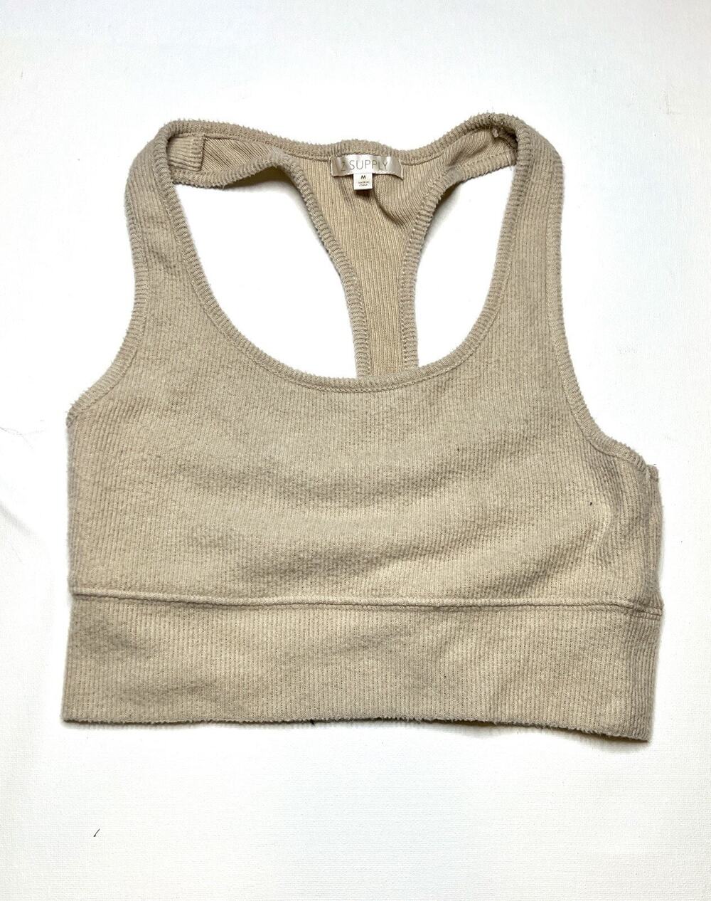 Z Supply Ribbed Knit Racer Back Athleisure Tank Bra‎ In Tan Size S